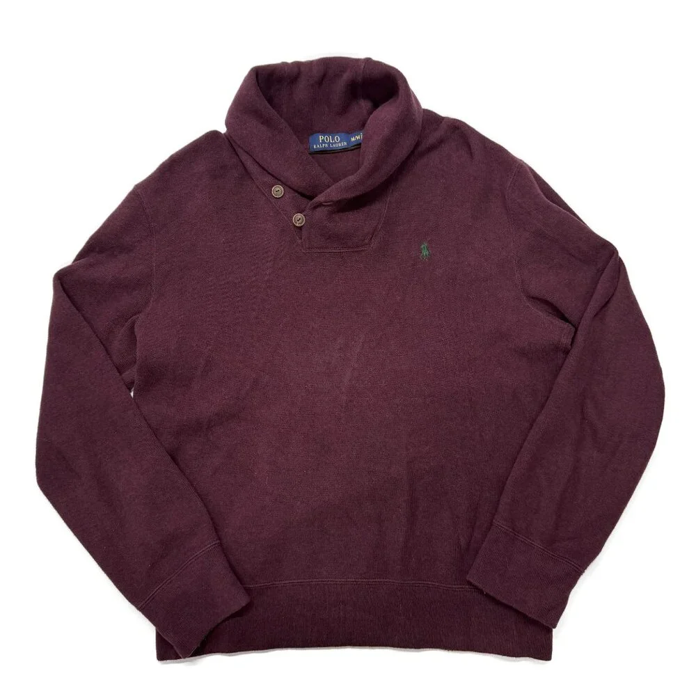 Polo Ralph Lauren Shawl Collar Sweater Mens Medium Red Pullover Cotton